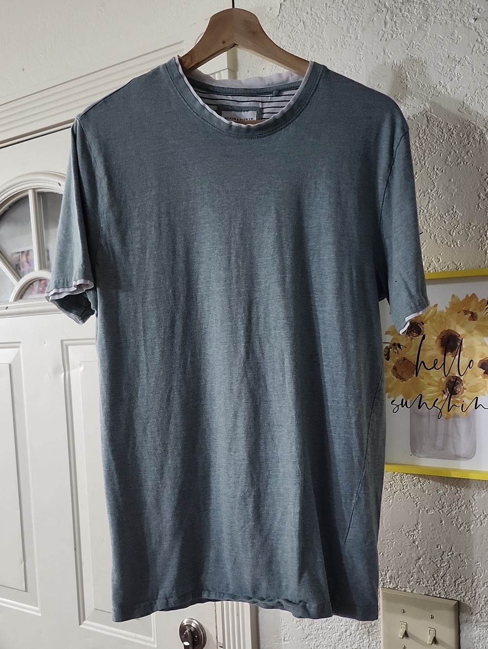 Denim & Flower Men's Heathered Blue-Green Faux Layered Crewneck T-Shirt Sz M